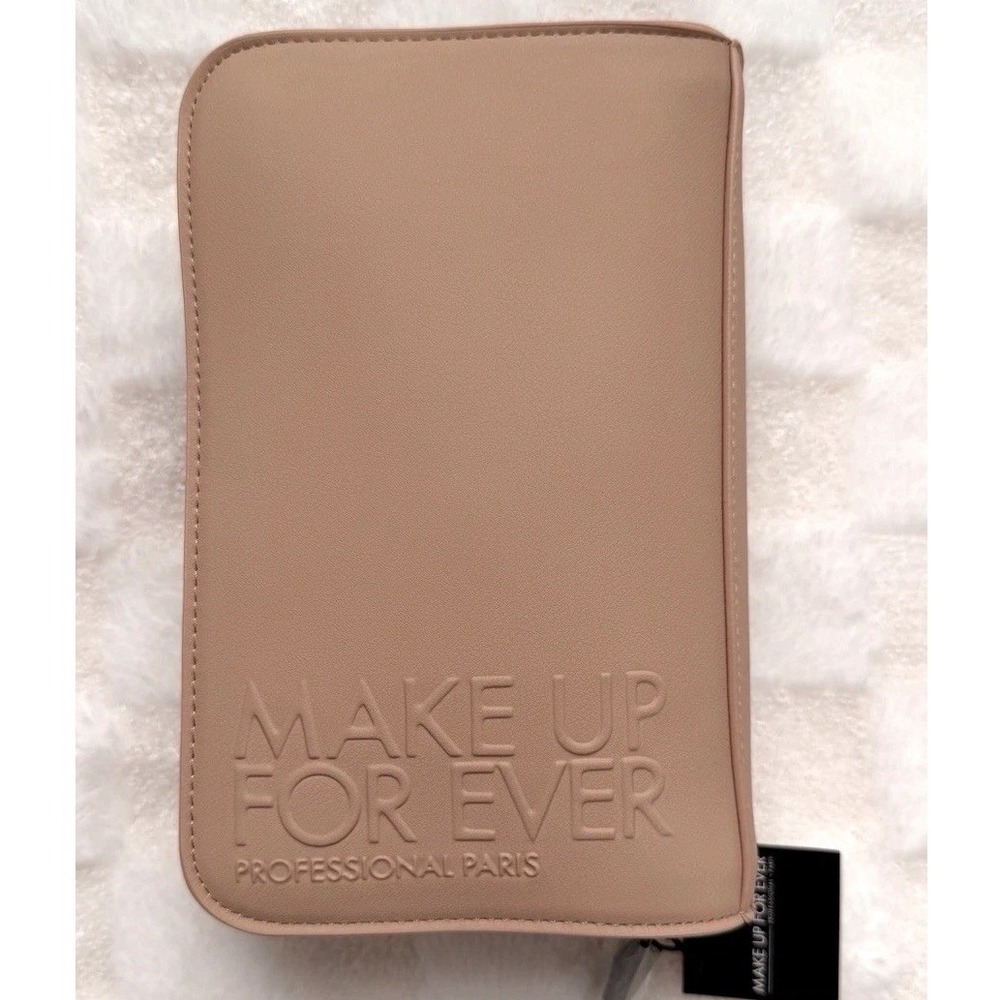 MAKE UP FOR EVER Makeup Bag Pouch Nude Beige Zipper AUTH Travel NWT